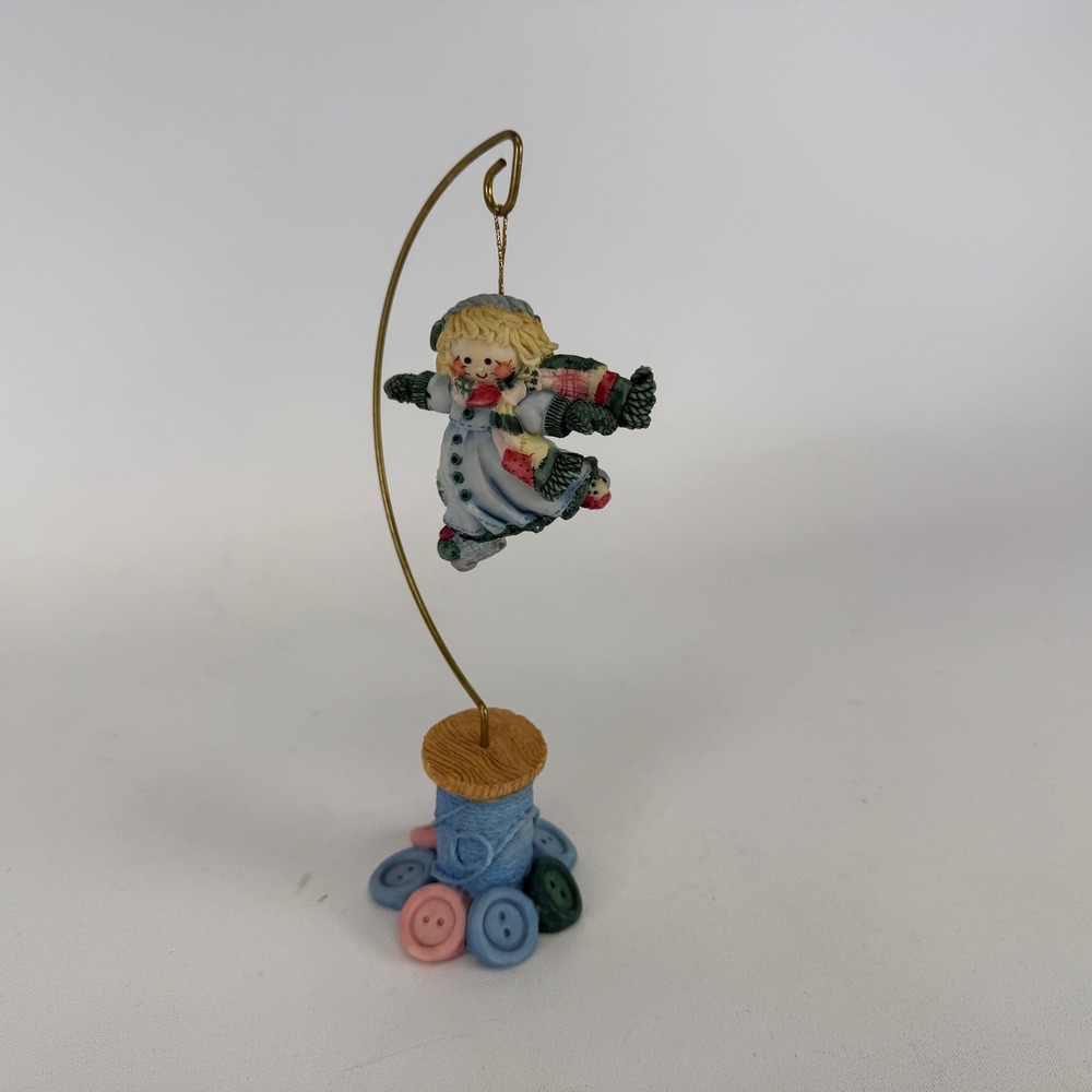 Enesco Cute as a Button Ice Skater Girl Ornament with Spool & Button Base Stand